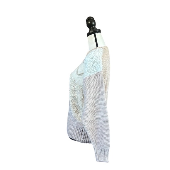 Vintage Needles & Yarn Abstract Floral Patchwork Sweater Neutral 80s Artsy M - Picture 2 of 13